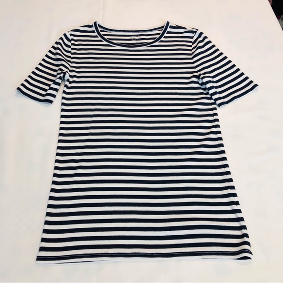 J Crew Perfect Fit Blue and White Stripe T Shirt - Picture 9 of 16